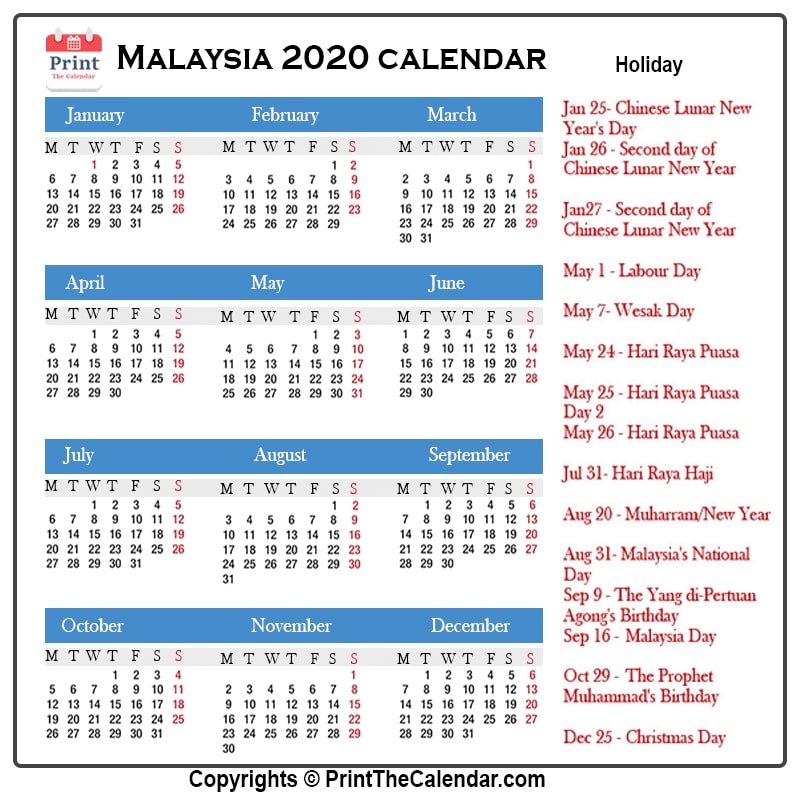 Malaysia Holidays 2020